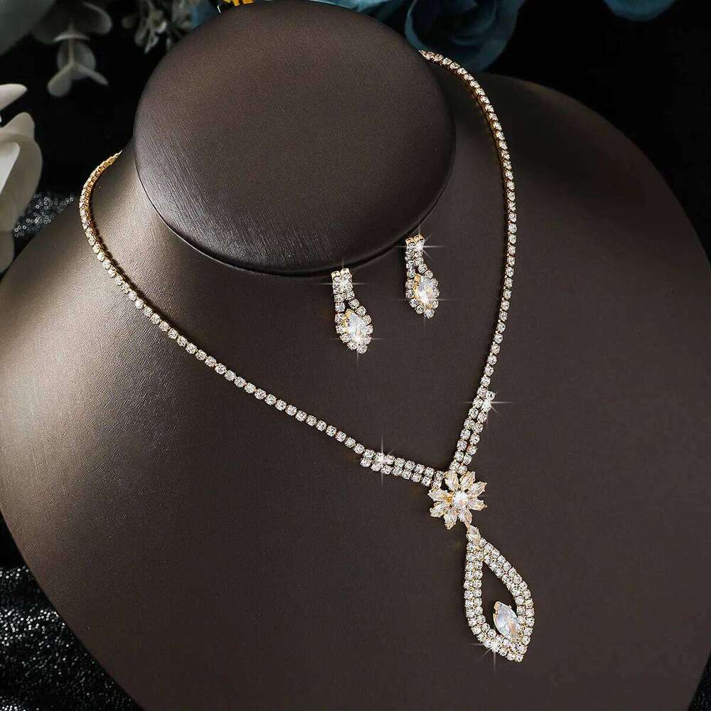 3PC Women's Fashion Water Diamond Claw Chain Geometric Flower Necklace Earrings Jewelry Set Wedding Party Festival Gift Z260313