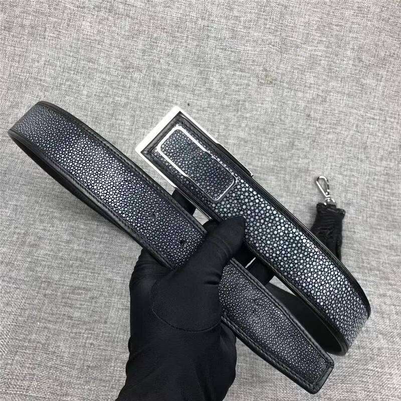 Authentic Real True Stingray Smooth Skin Staineless Steel Pin Buckle Men's Waist Belts Genuine Exotic Leather Male Fancy Straps Z260226