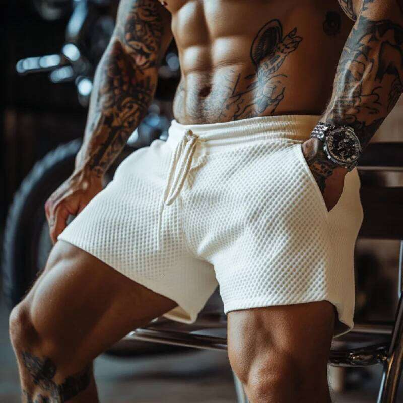 2025 Men's Oversized Stretch Waffle Shorts - Athletic Fitness, Casual Comfort, Elastic Waist, Lace-Up, Daily Basic Breathable Su Z260314