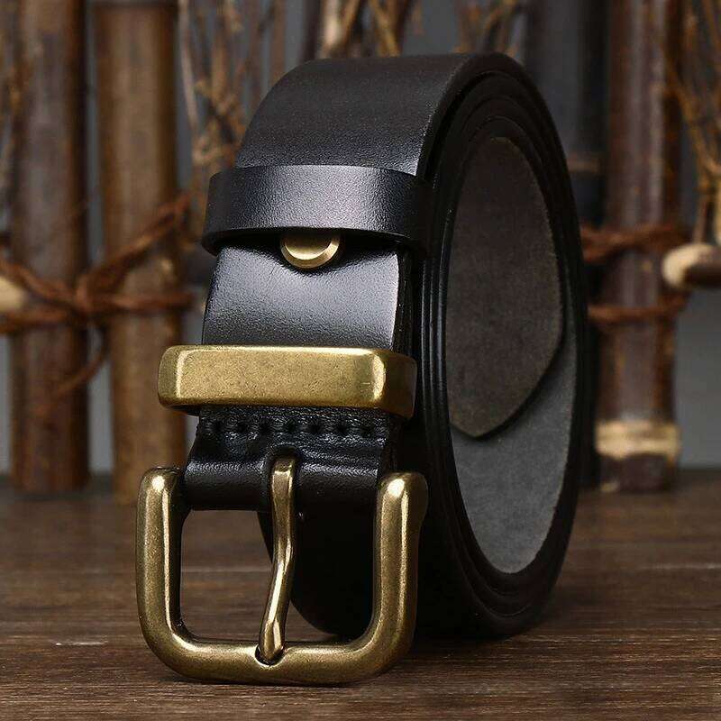 3.8CM Male Cowskin Genuine Leather Strap Pure First Layer Cowhide Retro Pin Copper Buckle Men Belt For Jeans Z260226