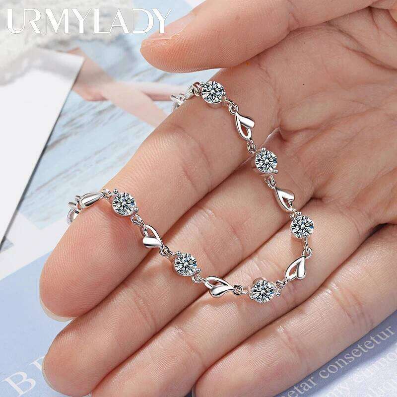 URMYLADY Noble 925 Sterling Silver Zircon Heart Shaped Bracelets crystals For Women Valentines Gift Wedding party cute Jewelry Z260313