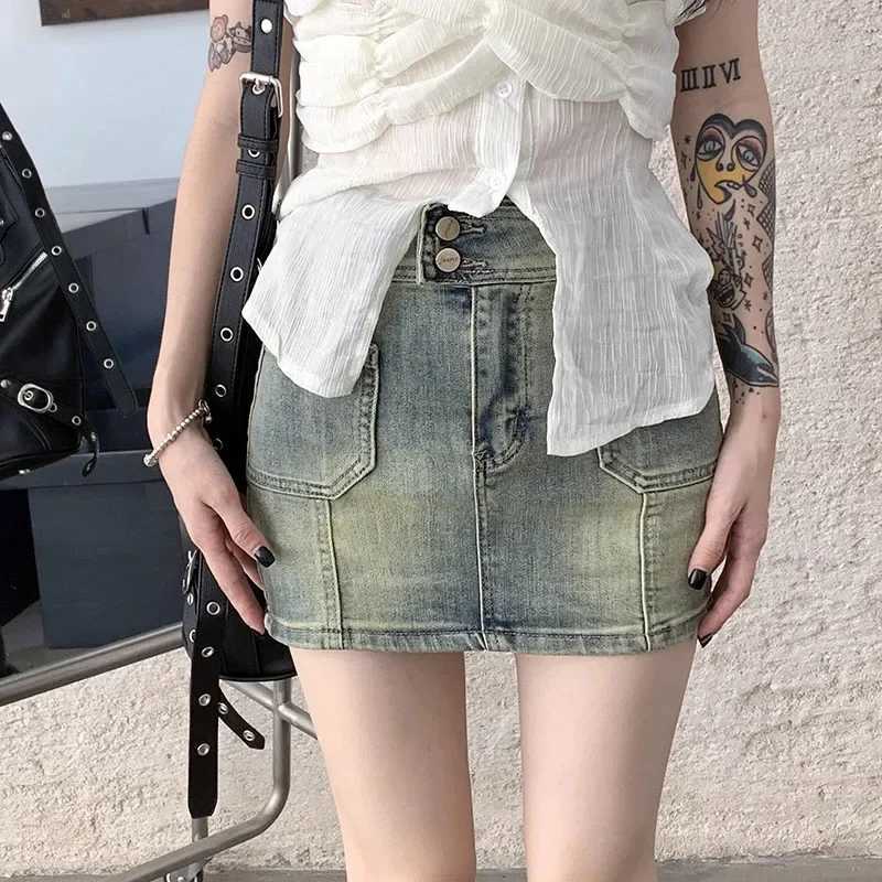 Summer Women High Waist Straight Shorts Skirts s Streetwear Aesthetic Denim Dress Female Korean Fashion Yellow Jeans Skirts M260314