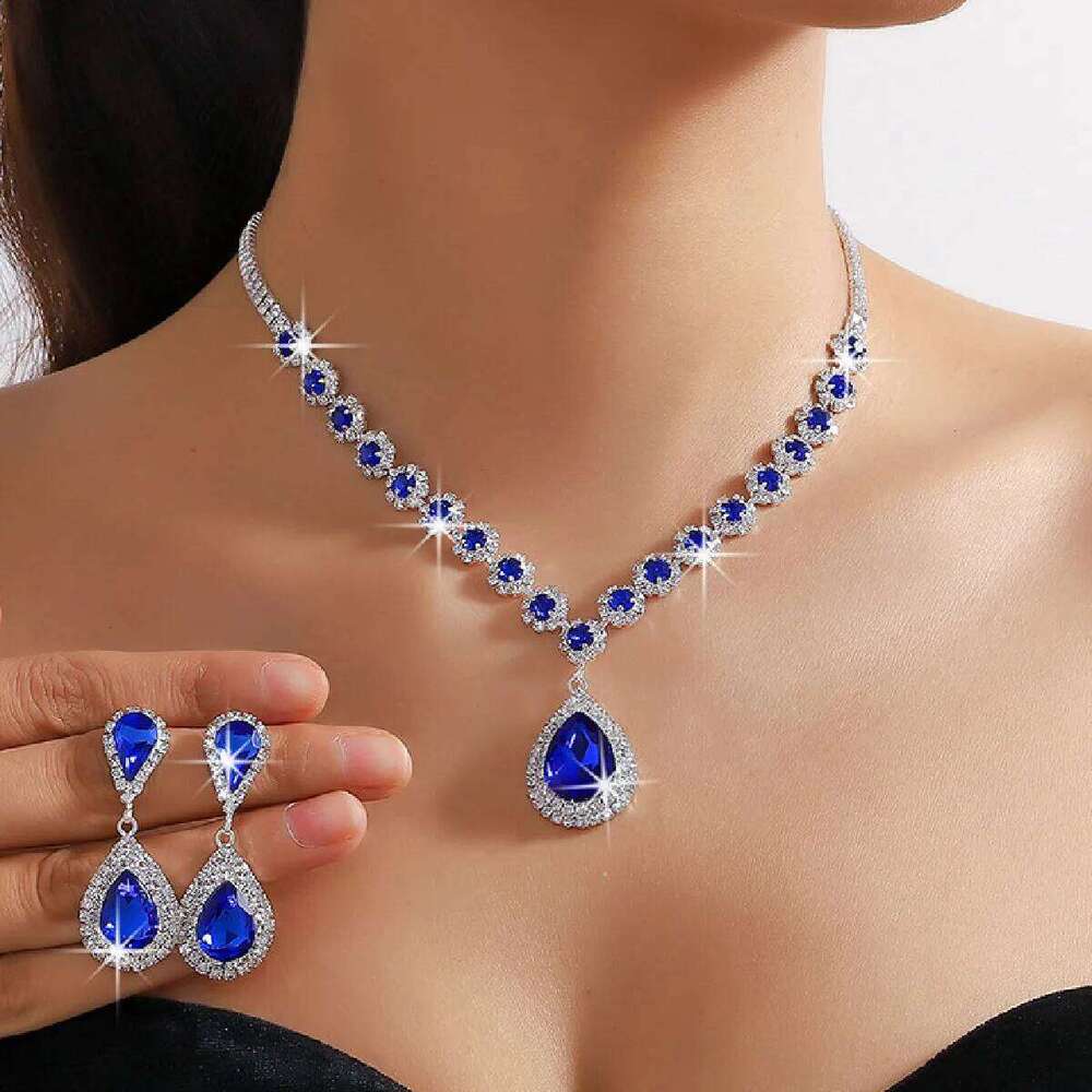 FYUAN Luxury Red Green Blue Crystal Necklace Earrings For Women Water Drop Pendant Wedding Bride Jewelry Sets Z260313