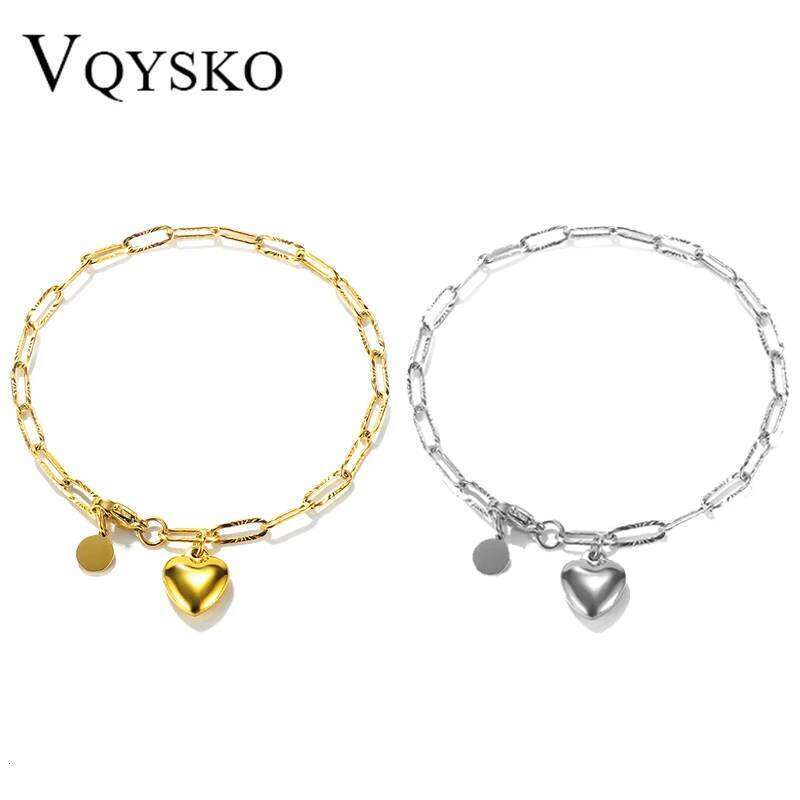 VQYSKO Stainless Steel For Women Heart Pendant Fashion Chain Bracelets women Thick Bracelet Jewelry Z260313