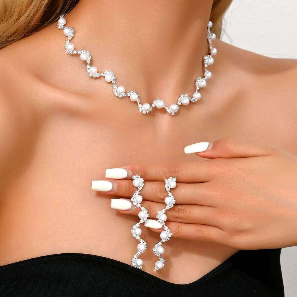 Cross border hot selling exquisite sparkling claw necklace earring set collarbone chain dinner dress accessories Z260313