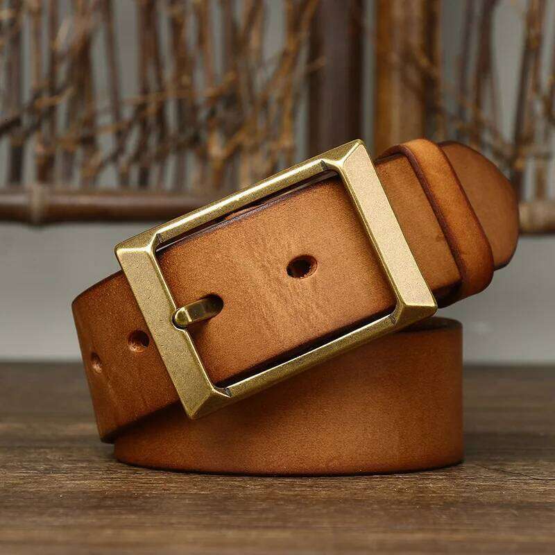 3.8CM Width 5mm Thick Retro Cowboy Male Cowskin Genuine Leather Heavy Copper Buckle Belt For Jeans Men Strap Waist Z260226
