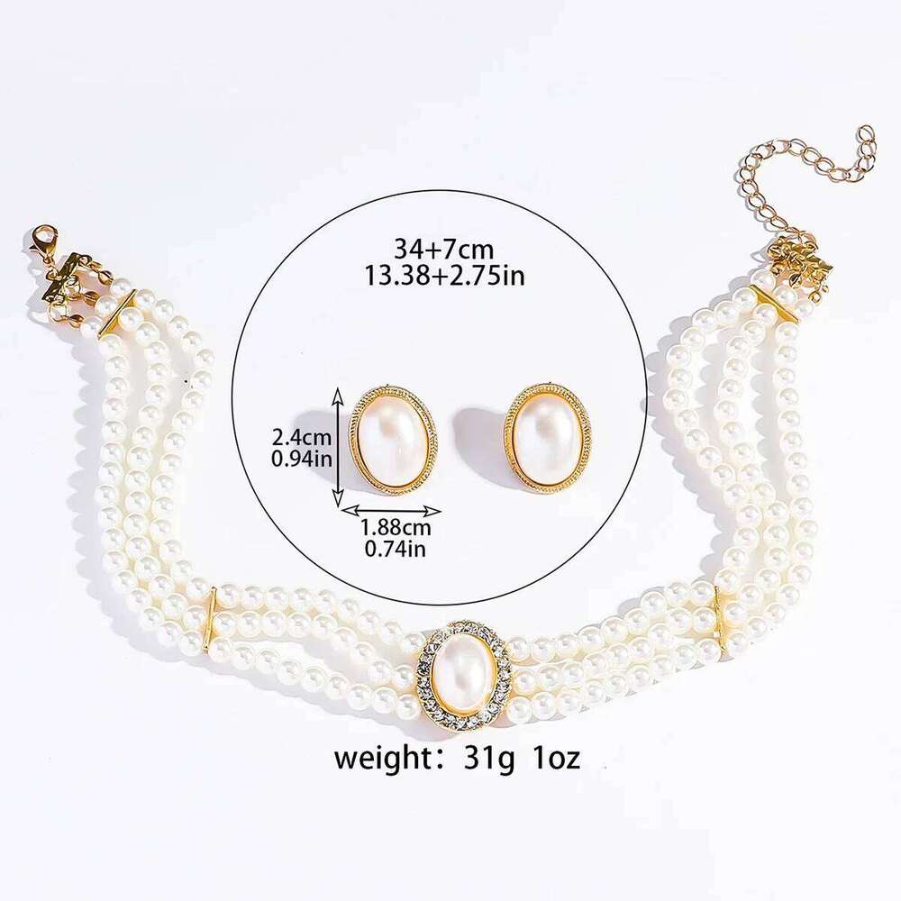 3PC Women's Fashion Imitation Pearl Geometric Round Necklace Earrings Jewelry Set Suitable for Wedding, Party, Festival Gifts Z260313