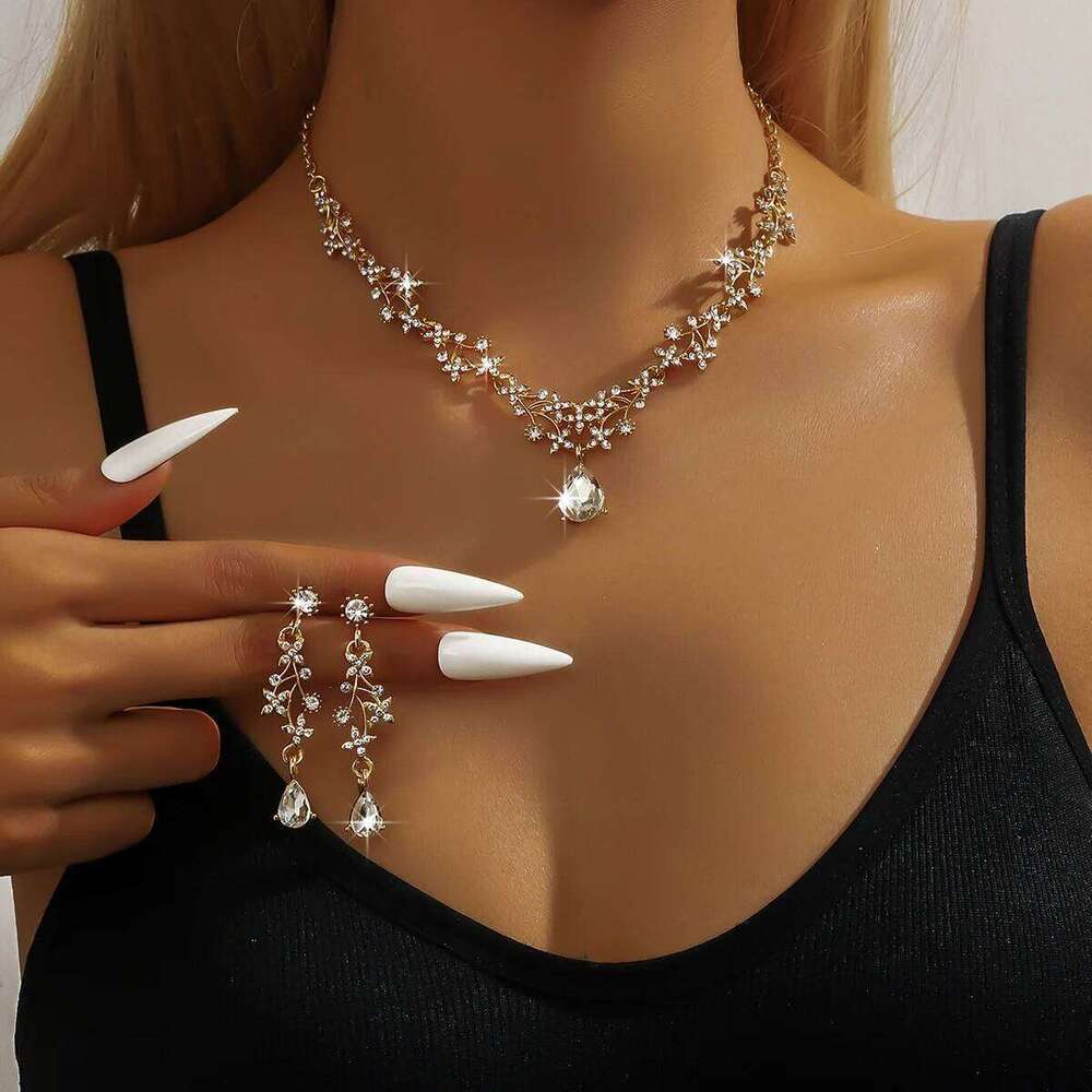 3PC Season Women's Flower Hollow Water Drop Necklace Earrings Jewelry Set Wedding Banquet Party Holiday Gift Z260313