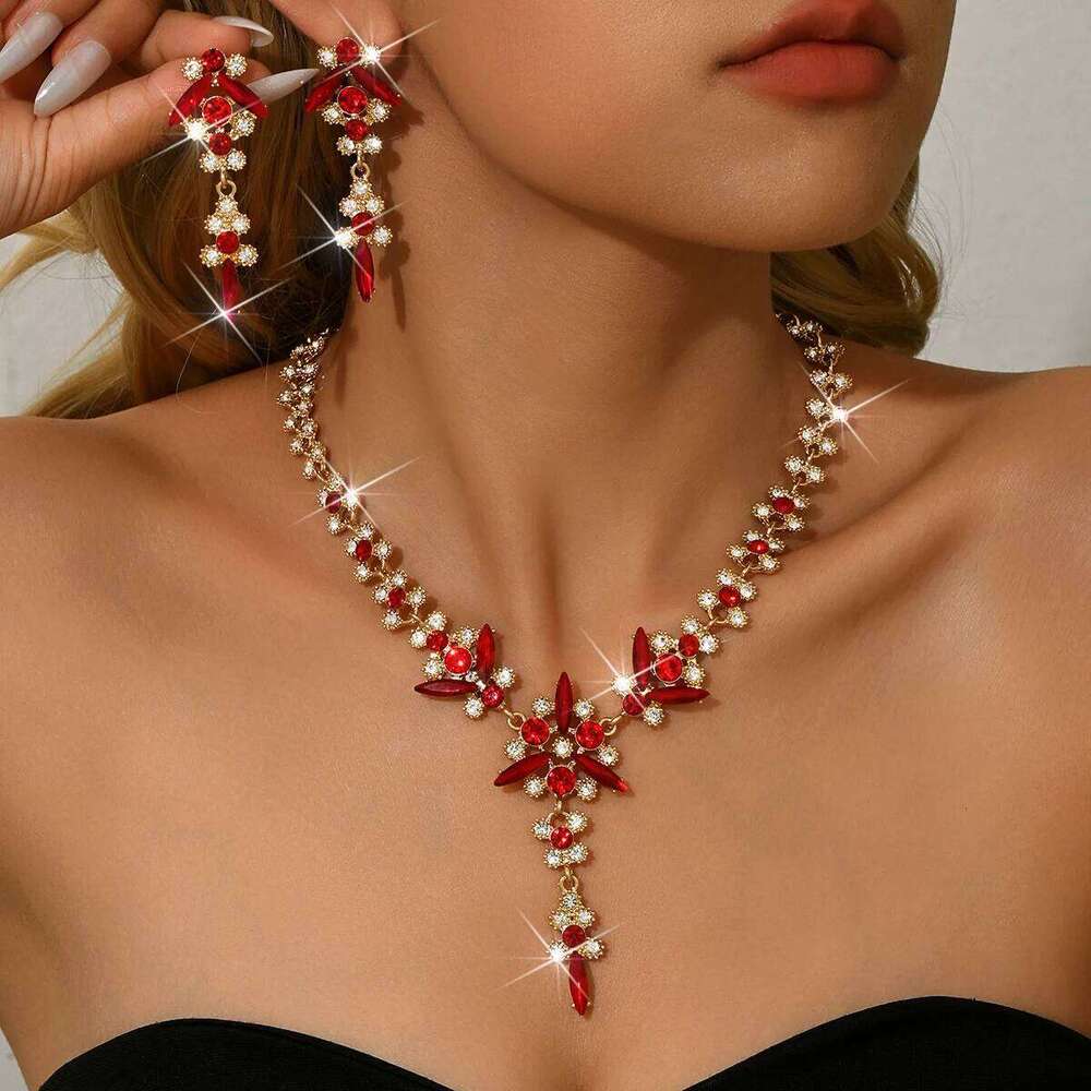Cross border new high-end bride earrings, collarbone necklace, leaf tassel set, formal dress, banquet accessories wholesale Z260313