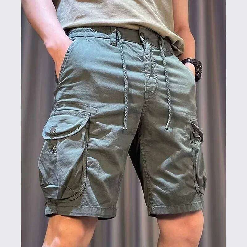 Hot Sale Multiple Pockets Solid Color Length Mid Trousers Men New 2025 Summer Cargo Shorts Male Fashion Loose Fit Casual Pants Z260314