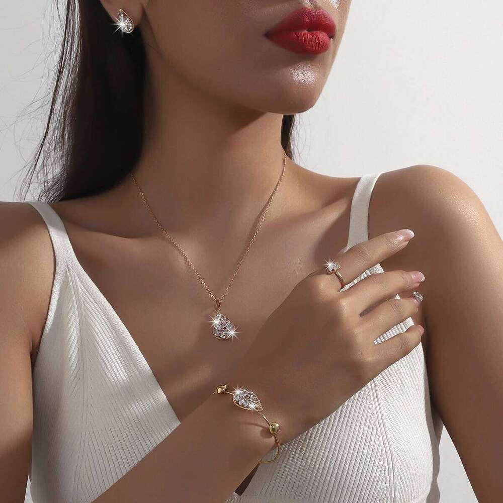 Four sets of water droplet necklace earrings, French style light luxury temperament, high-end design earrings for women Z260313