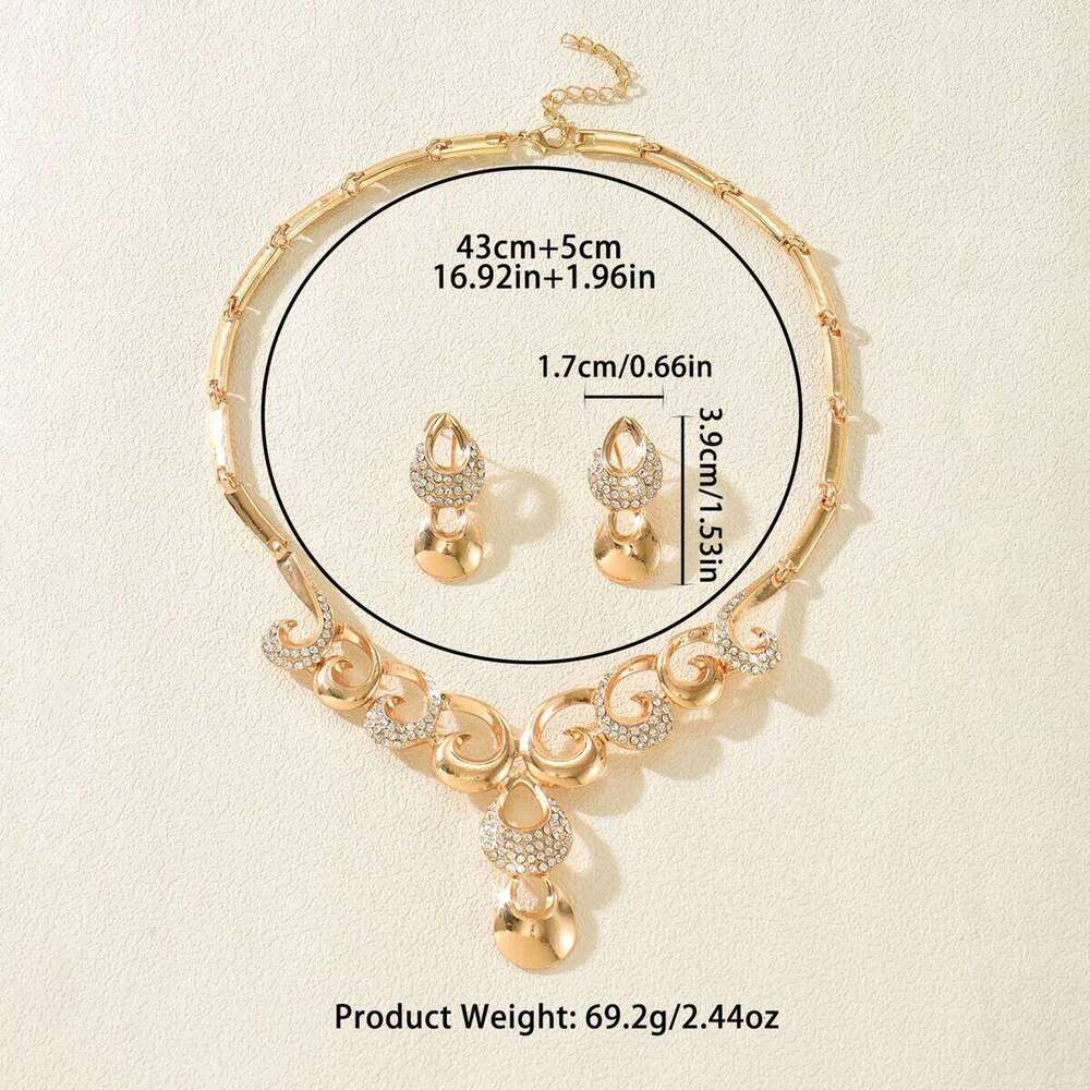 Noble and generous diamond studded super sparkling exquisite heavy industry chic earrings necklace two-piece set Z260313