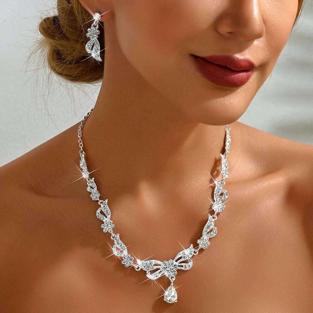 New high-end rhinestone necklace earrings two-piece set of European and American accessories temperament bridal wedding Z260313