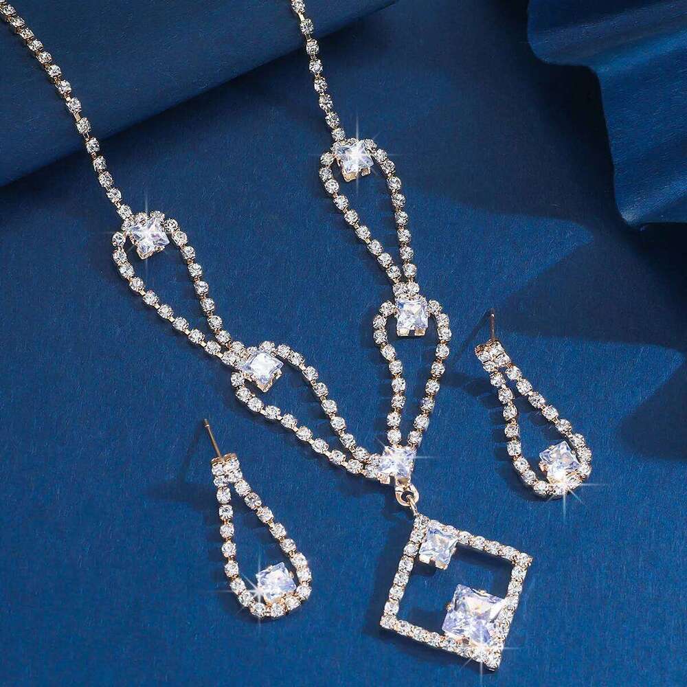 Shiny Crystal Jewelry Women Silver Plated Cubic Zirconia Necklace Earrings Set Party Wedding Bridal Evening Accessories Z260313