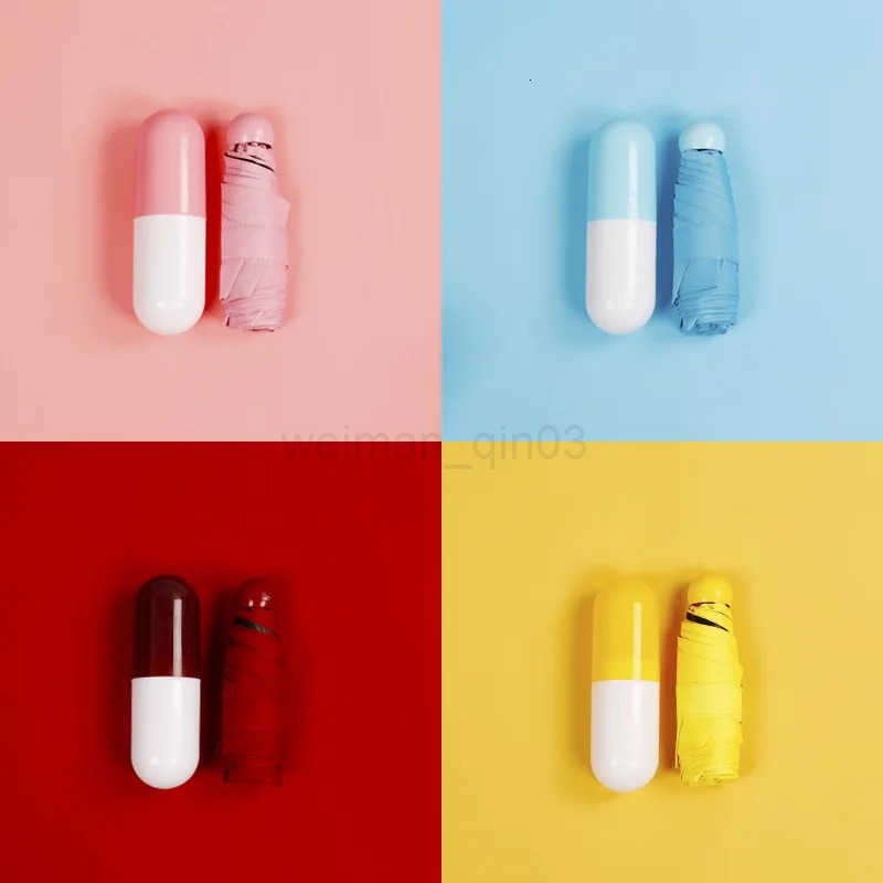 1Pc Mini Folding Umbrella Lovely Capsule Shape Umbrella Rain Sun Parasol Anti UV Small Pocket Umbrellas for Women Children H260314