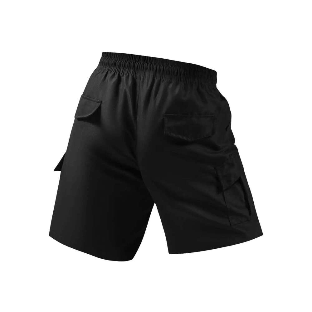 Plain Regular Style with Drawstrings Elastic Waistband, Large Flap Pocket Pants Design, Casual Shorts, Suitable for Summer Basketball, Beach Vacation,