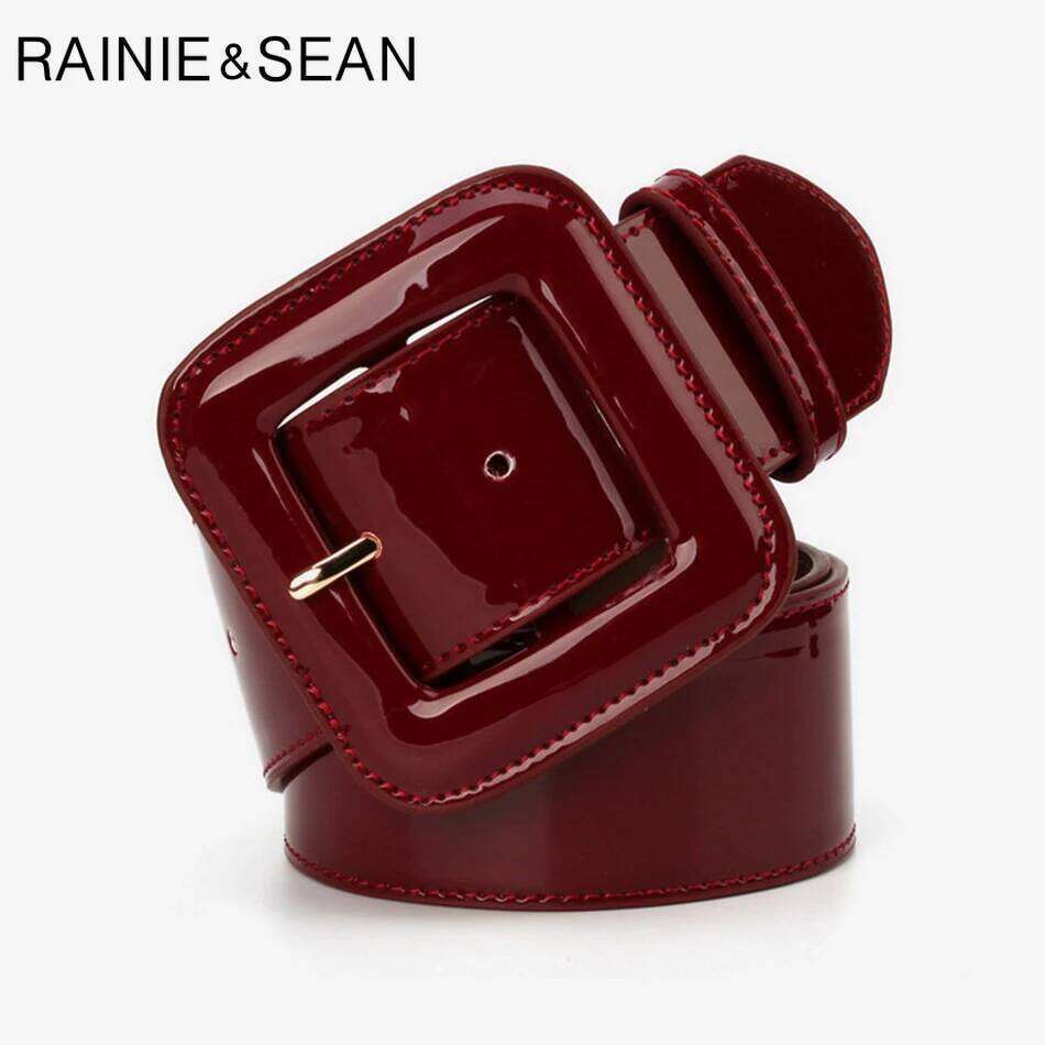 RAINIE SEAN Wide Female Dress Belts Patent Leather Genuine Cowhide Black Elegant French Luxury Women Waist Belt Z260226