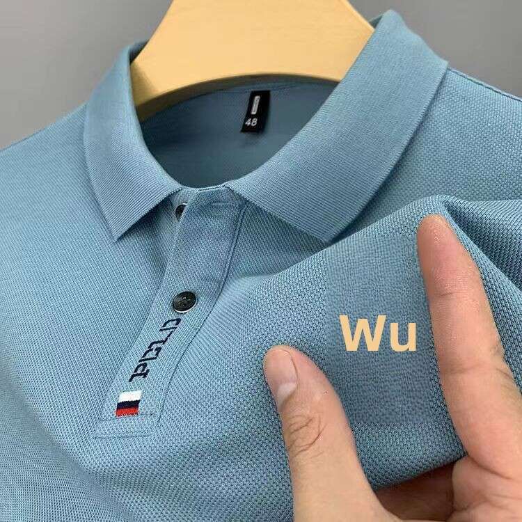 Summer men's T-shirt, short-sleeved polo shirt with embroidered collar, casual loose fit, high-end, trendy solid color half-sleeve for men