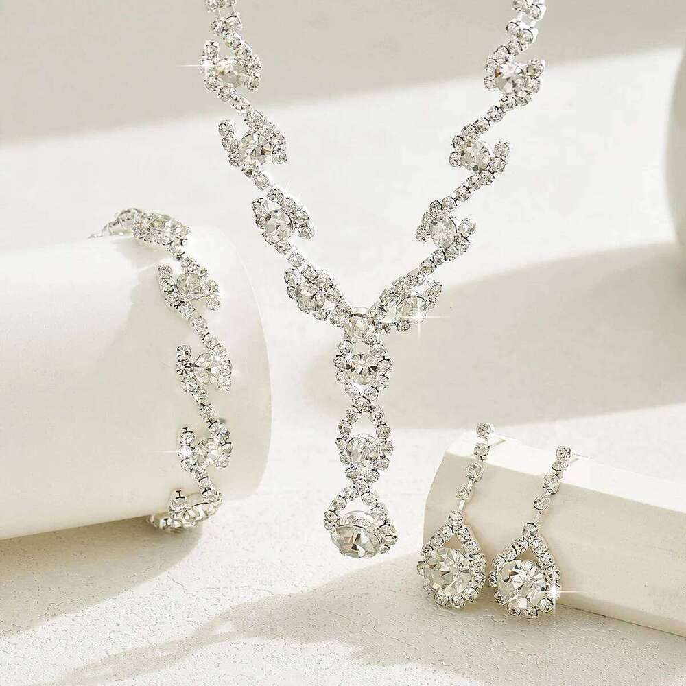 European and American Claw Chain Full Diamond Three Piece Set Necklace Earrings Bracelet Dress Jewelry Accessories Z260313