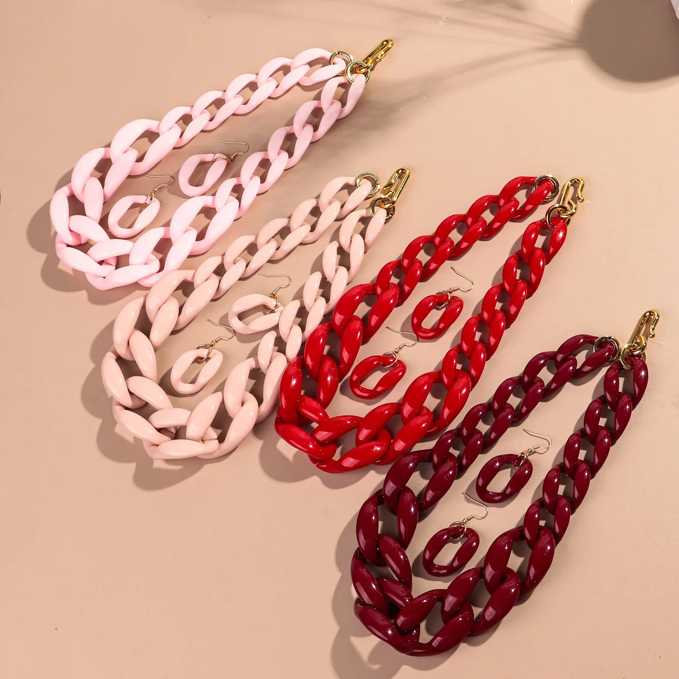 Punk Big Link Acrylic Choker Earrings Set for Women Men Vintage Chunky Chain Necklaces Statement Party Jewelry Gifts 260312