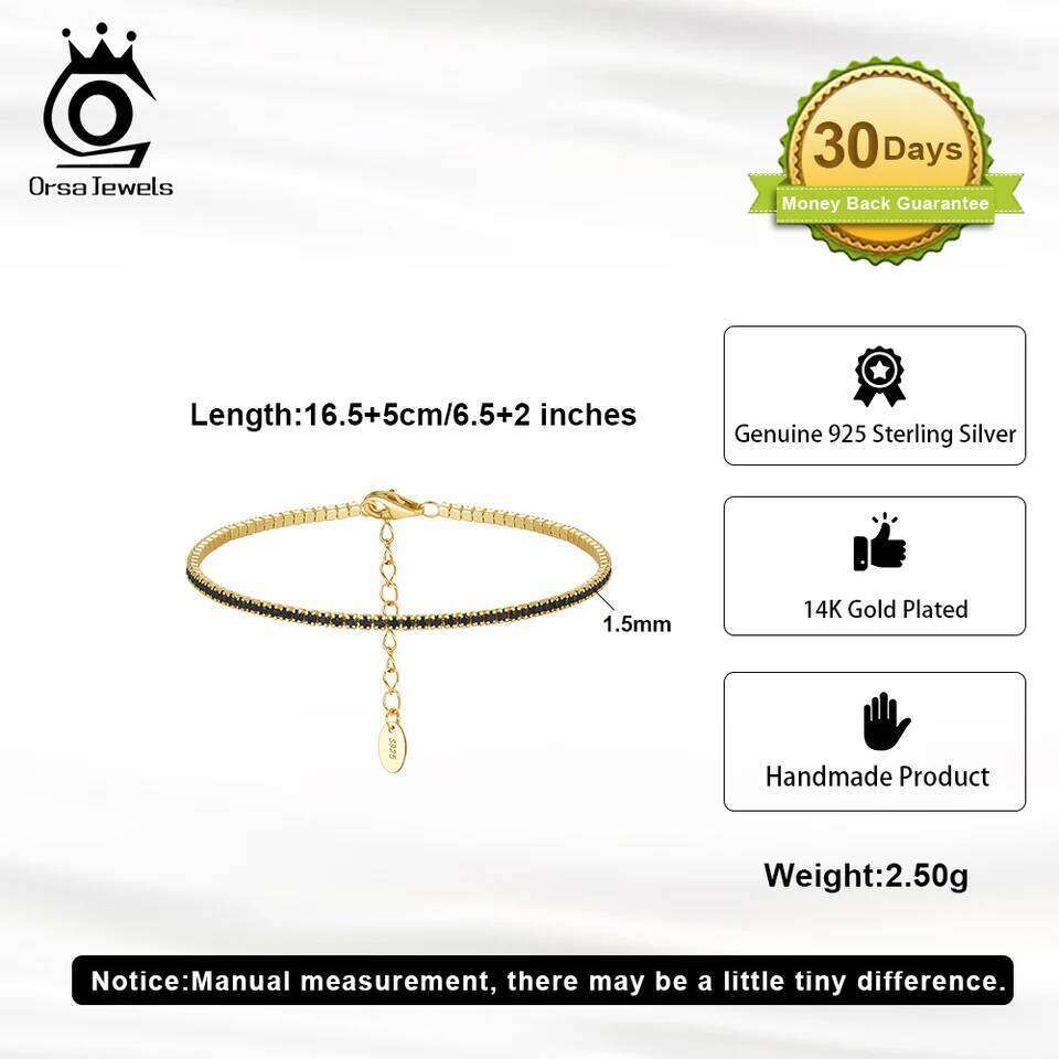 ORSA JEWELS Authentic 925 Sterling Silver Tennis Fashion Black&Pink&Blue 4A Zirconia Bracelet Jewelry for Women SB190 Z260313