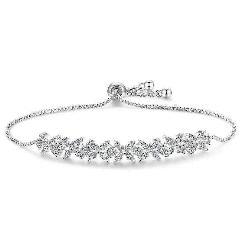 2024 New Fashion Rose Gold Silver Color Leaves Adjustable Bracelet Bangle For Women Anniversary Gift Jewelry Wholesale S6058 Z260313