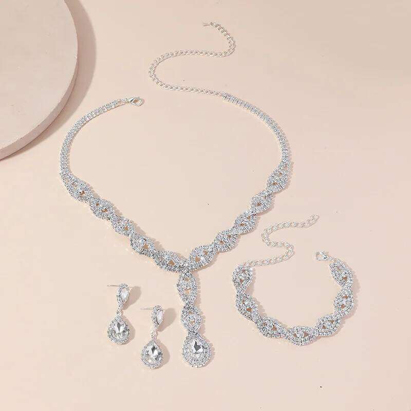 FYUAN Luxury Water Drop Zircon Necklace Bracelet Women Crystal Earrings for Wedding Bride Jewelry Sets Accessories Z260313