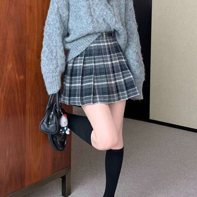 Preppy Style Plaid Pleated Women Fall Winter High Waist Woolen Mini Skirt Japanese School Uniforms Kawaii Y2k Jk Skirts Z260314