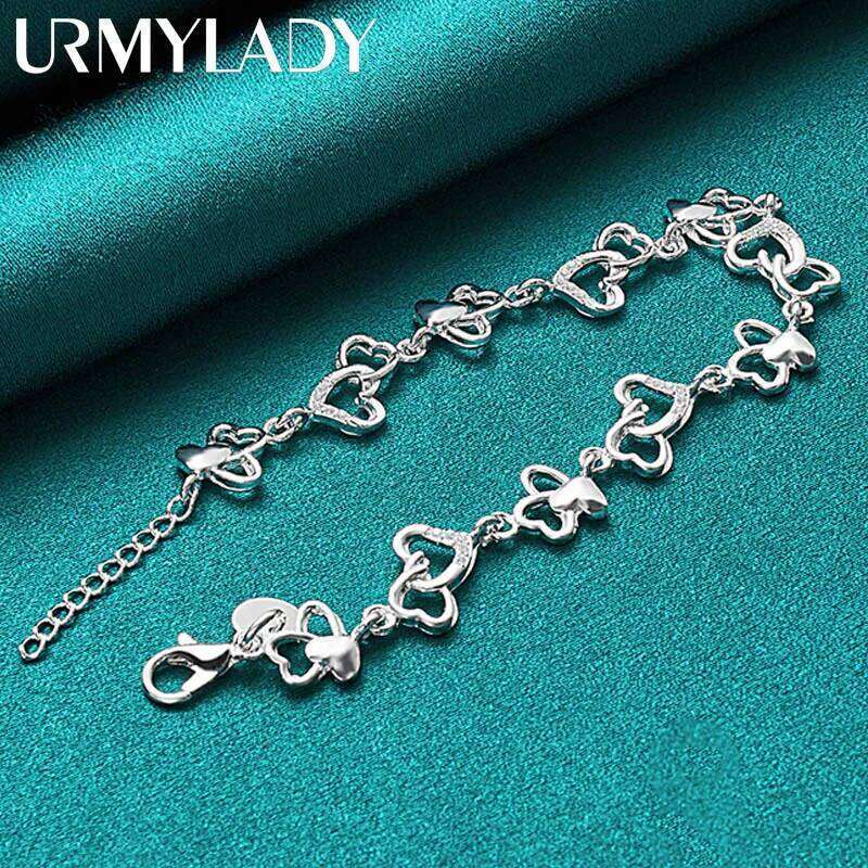 URMYLADY 925 Sterling Silver Heart Chain Bracelet For Women Wedding Engagement Party Fashion Jewelry Z260313