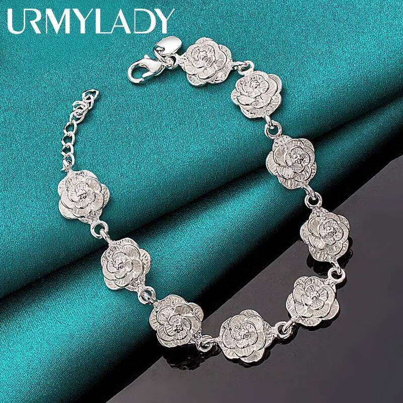 URMYLADY 925 Sterling Silver Rose Flower Tassels Chain Bracelet For Women Wedding Engagement Fashion Jewelry Z260313