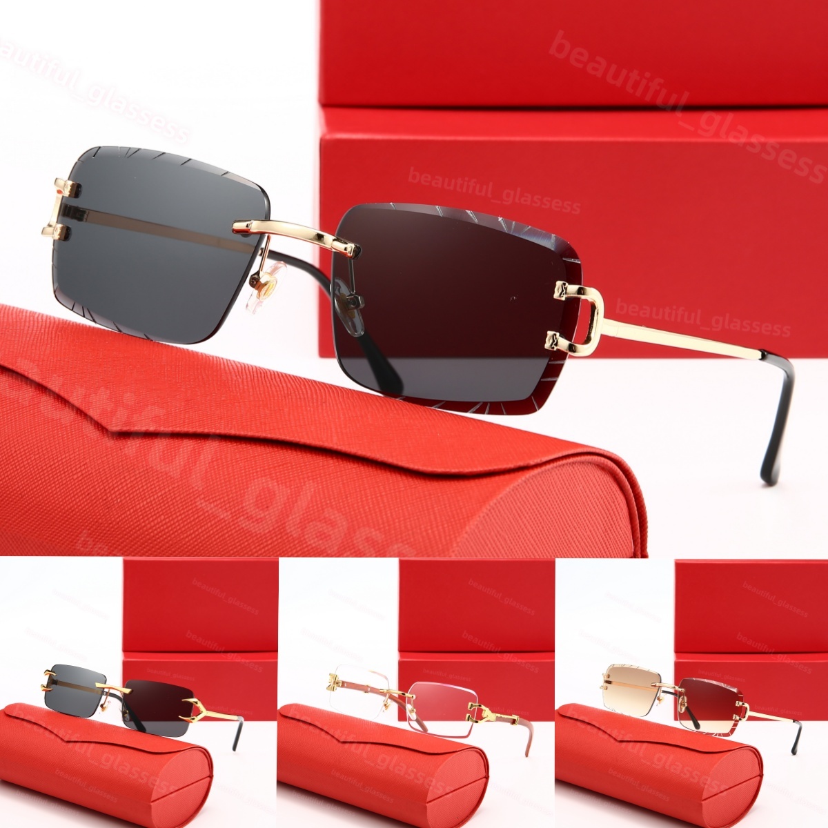 Luxury Sunglasses Gold Plated Alloy Frame Metal Rivet Decoration Designer Sunglasses For Women Men Smoky Gray Gradient Pink Light Brown Glasses lunettes de soleil