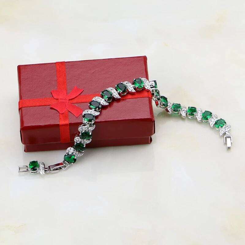 Natural Green Cubic Zirconia White CZ Silver 925 Jewelry Charm Bracelet Christmas Gifts For Women Z260313