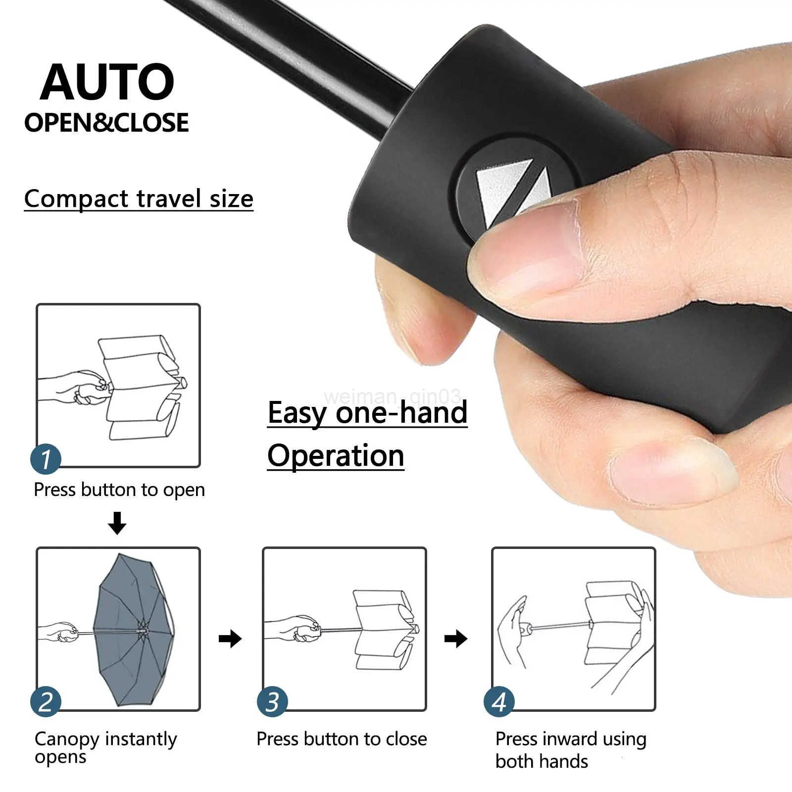 12 Bone Black Glue Fully Automatic Umbrella - Thick Durable Three-Fold UV Resistant Folding Design for Protection And Style H260314