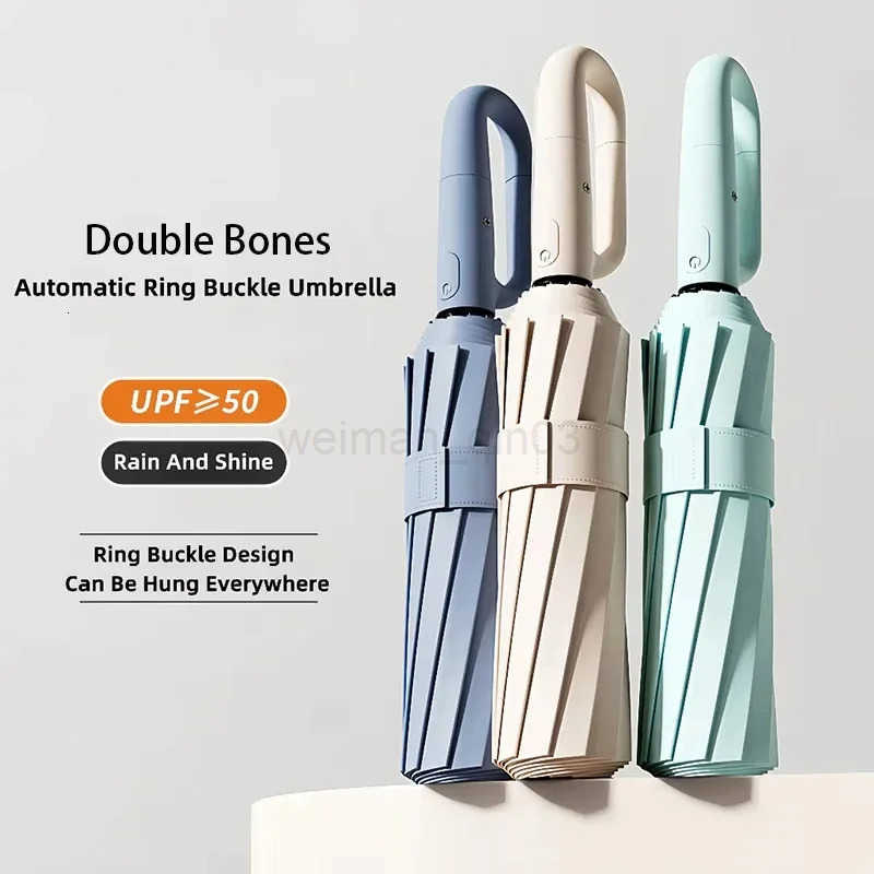 20 Bones 105cm Reinforce Ring Clasp Fully Automatic Umbrella for Men and Women Folding Windproof Strong Waterproof Sunscreen H260314