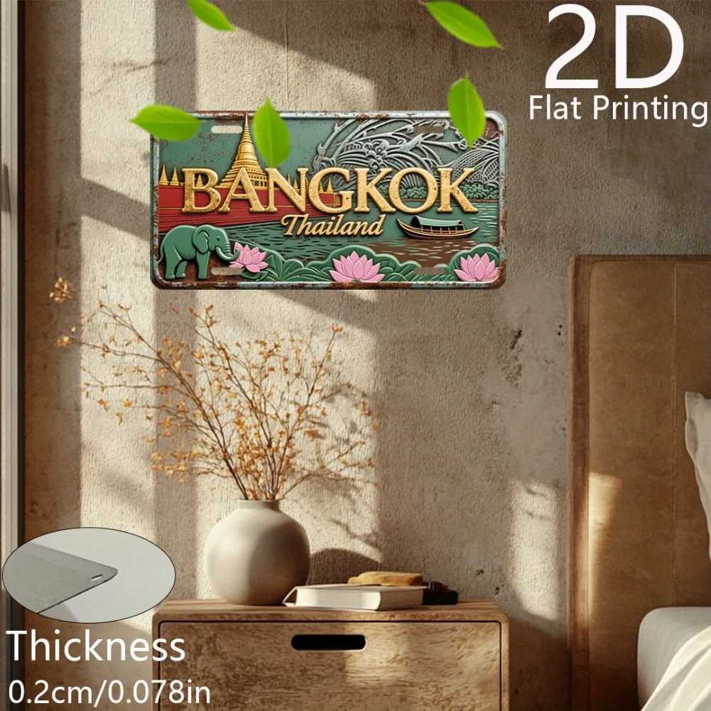 2D Flat 2D Flat Printing 1pc Retro Aluminum License Plate Decorative Plaque Statues 6 x 12 Bangkok Thailand Scenery D260314