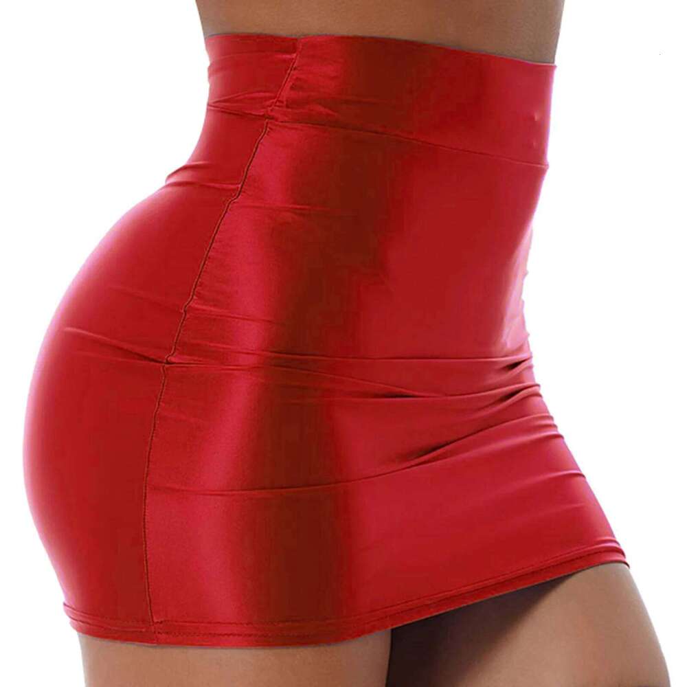 Women Glossy Bodycon Skirts Rave Party Club Wear Stretchy Slim Fit Pencil Skirt Short Dress Solid Color High Waist Daily Clothes Z260314