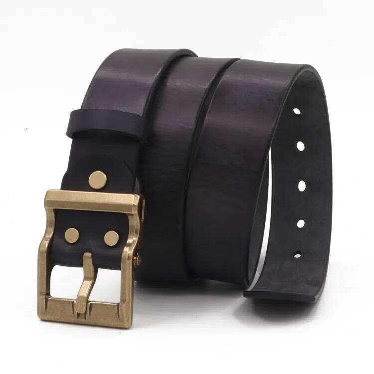 Retro Heavy Metal Rock Style Brass Pin Buckle Casual Men's Leather Belt Vintage Luxury Handmade Top Layer Cow Jeans Soft Belts Z260226