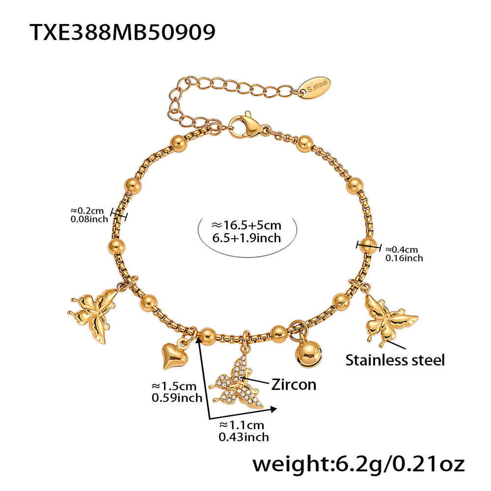 3D Butterfly Multi-heart Bead Chain Necklace Bracelet Stainless Steel Niche Design New Jewelry Set