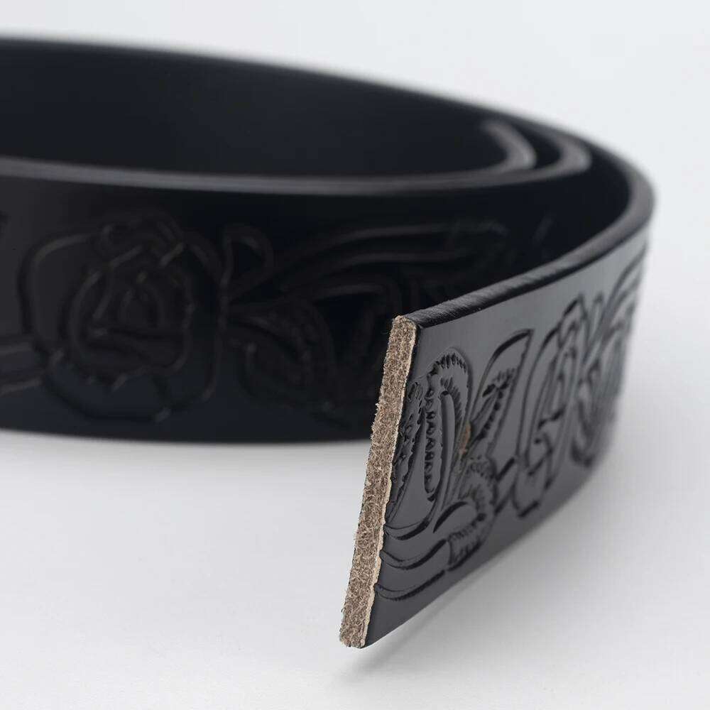 Embossed Leather Belt Flower Pattern for Women Red Heart Rose Fashion Z260226