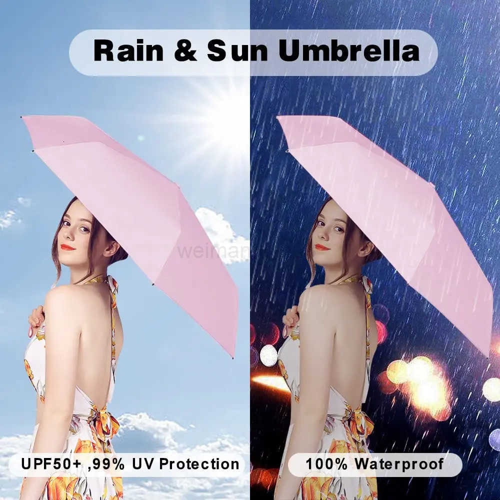 Mini Umbrella Strong Double Bone Sun Umbrella UV Protection Six-Fold Rain and Shine Windproof Protable Umbrella Parasol Pocket H260314