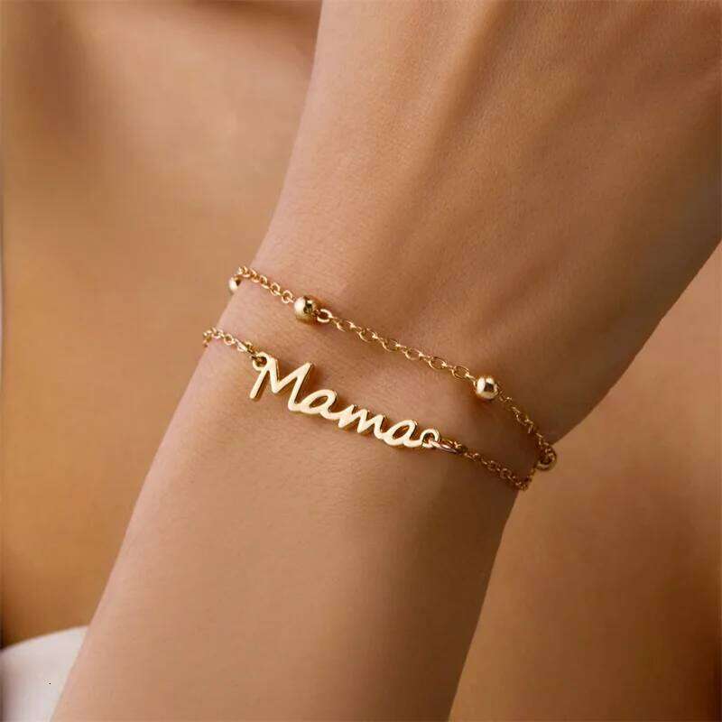 Simple Letter Mama Charm Bracelet for Women Metal 3 Colors Double Layer Chain Bangle Fashion Jewelry Mother Day Wrist Gift Z260313