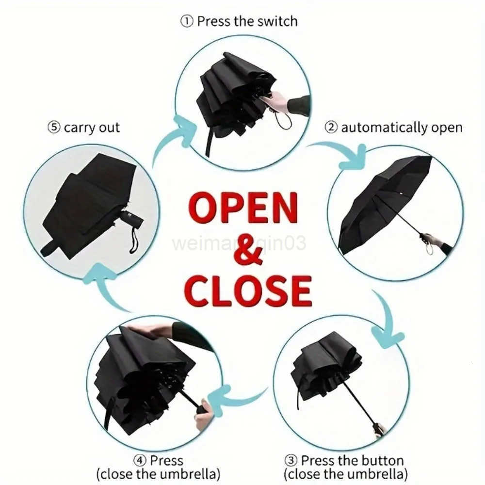 Fully Automatic Windproof Umbrella - Waterproof Foldable Golf Compact Travel Umbrella with Reflective Strip Steel Ribs H260314