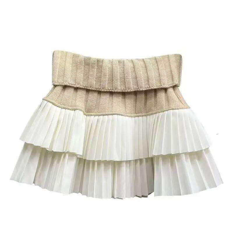 Knit White Autumn Winter A Line Short Woman Elastic Waist Women Knitted Black Mini Pleated Skirt Z260314