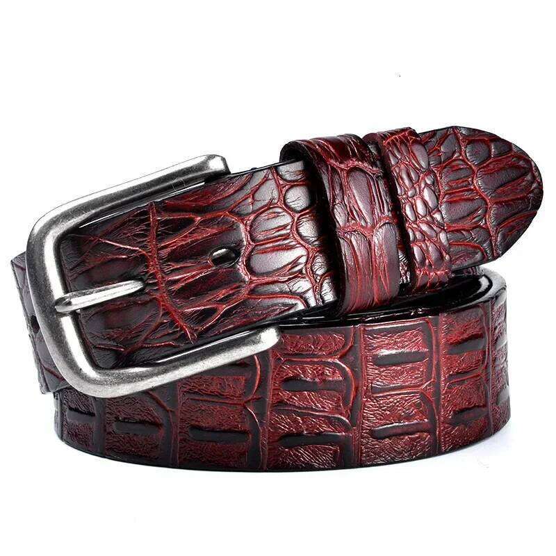 Fashion Solid Color Crocodile Pattern Cowhide Belts for Men Retro Luxury Trend Business Leather Belt Clothing Accessories Gift Z260226
