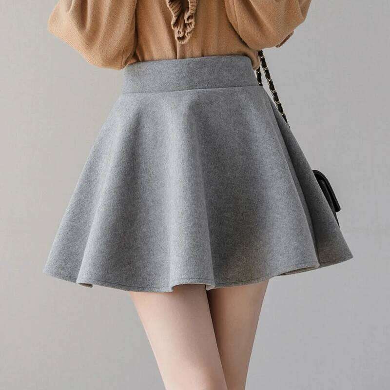 Fashion Streetwear Wool Winter Skirts Women Elastic Waist Pleated Skater Mini Skirt With Shorts A-Line School Girl Kawaii Faldas Z260314