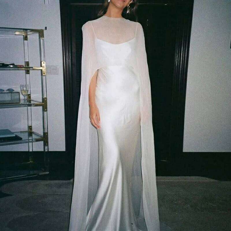 Combhasaki Womens High Low Polka Dot/Solid Color Sheer Cover-ups Summer Holiday O Neck Cape Blouse Female Jacekt Long Party Tops