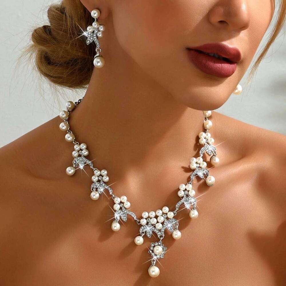3PC Women's Fashion Imitation Pearl Design Necklace Earrings Jewelry Set Geometric Light Luxury Style Holiday Gift Z260313