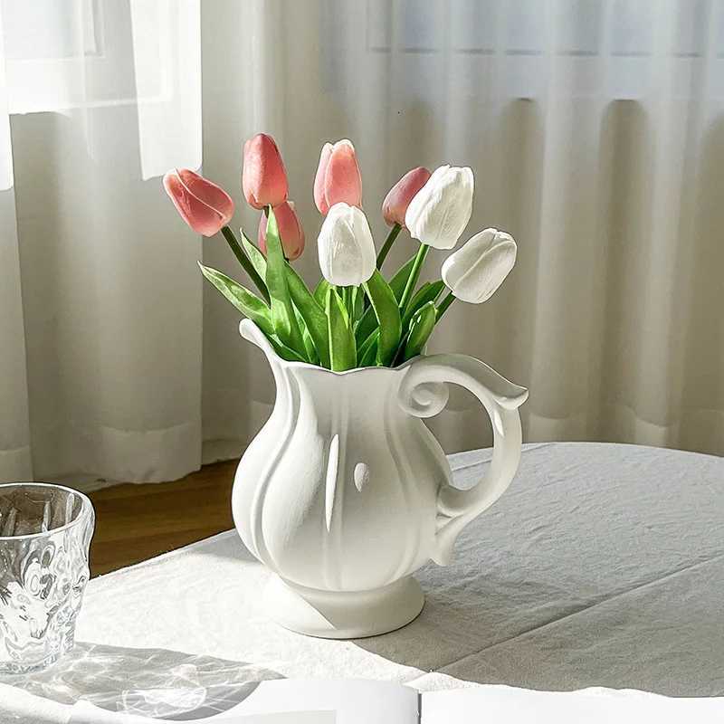 Ceramic Vase Ornament Living Room Flower Arrangement Simulation Tulip Small Daisy Home Decoration Vase Y260314