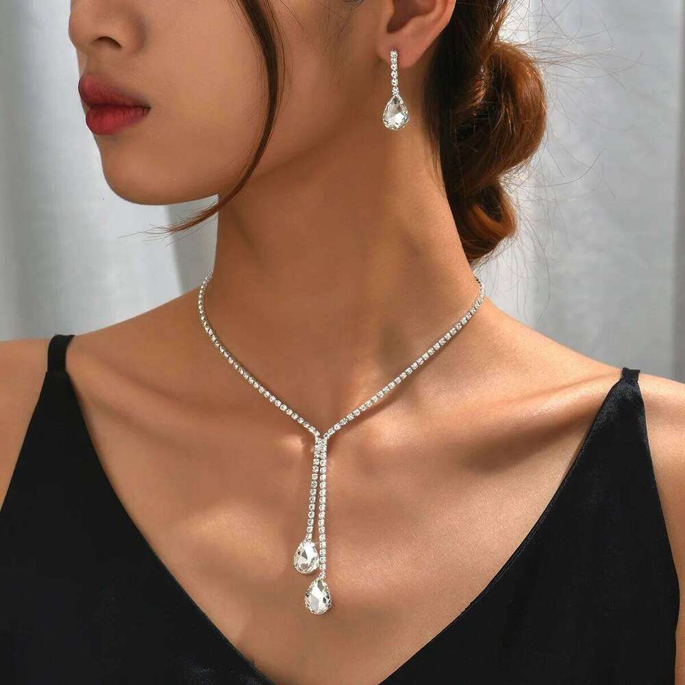 Simple jewelry, sparkling water droplets, wedding claw banquet chain, necklace, earrings, bridal set, women's jewelry Z260313
