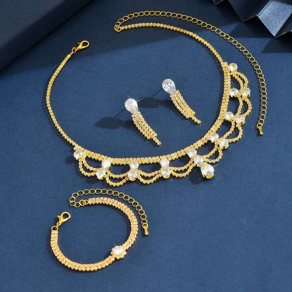 Fashionable Waterdrop Flower Set with Advanced Multi layer Hollow Collarbone Chain Fashion Accessories for Women Z260313
